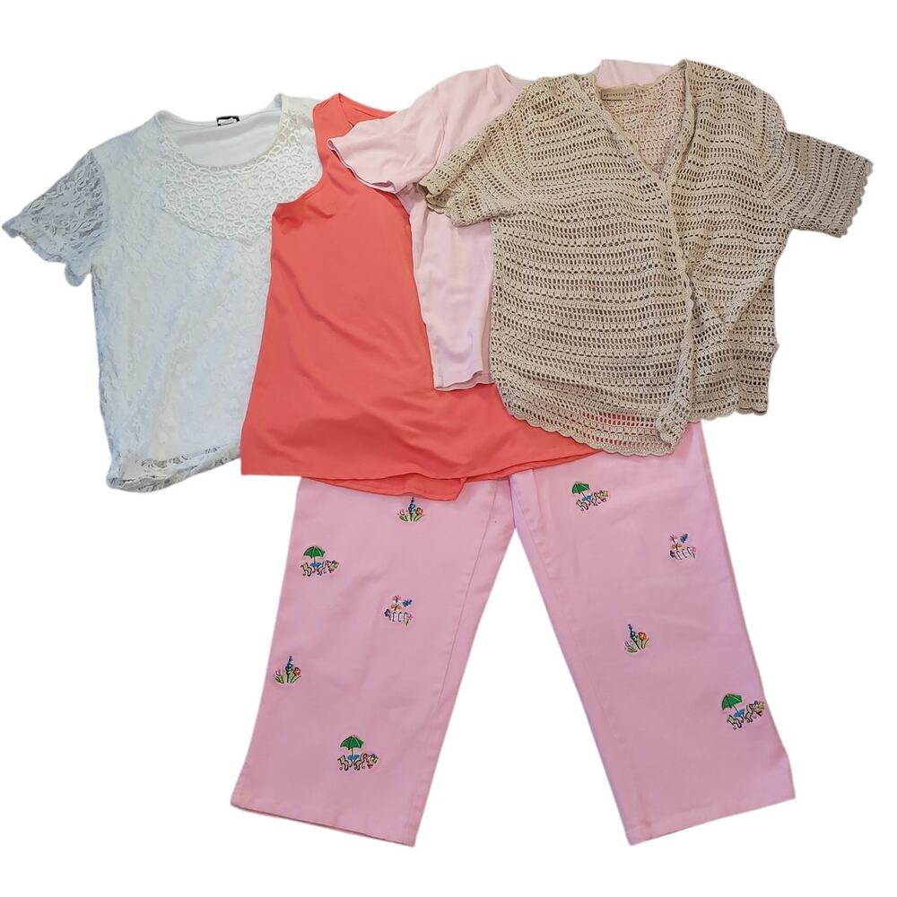 Women’s Large 5Pc Bundle Blouses Pink Pants Spring Casual Wardrobe Lot